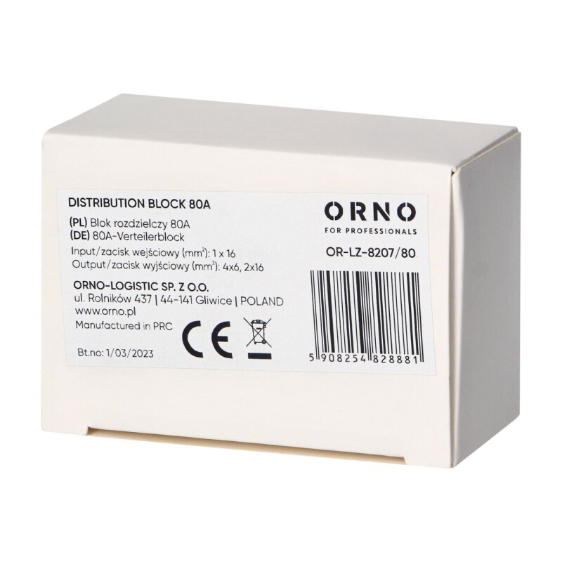 Rozbočovacia svorkovnica OR-LZ-8207/80 blok 1P 80A (vstup 1x 6-16mm² / výstup 4x 2,5-6; 2x 2,5-16 mm²)